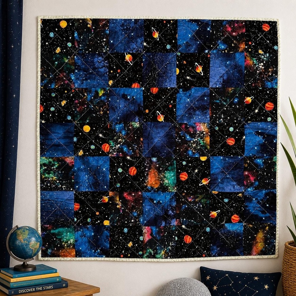 Handmade Space Galaxy Quilt 35x35 Celestial Patchwork Throw